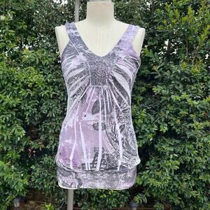 Vintage Y2K Vanity USA Made Graphic Rhinestone Tunic Tank Top Medium
